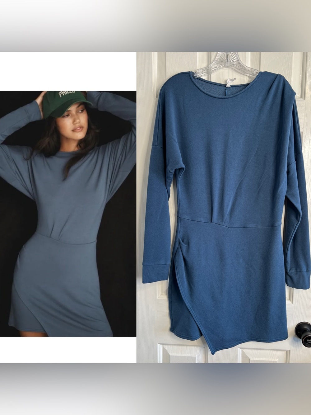 Anthropologie Daily Practice teal Long Sleeve Asymmetrical Mini Dress Size Small